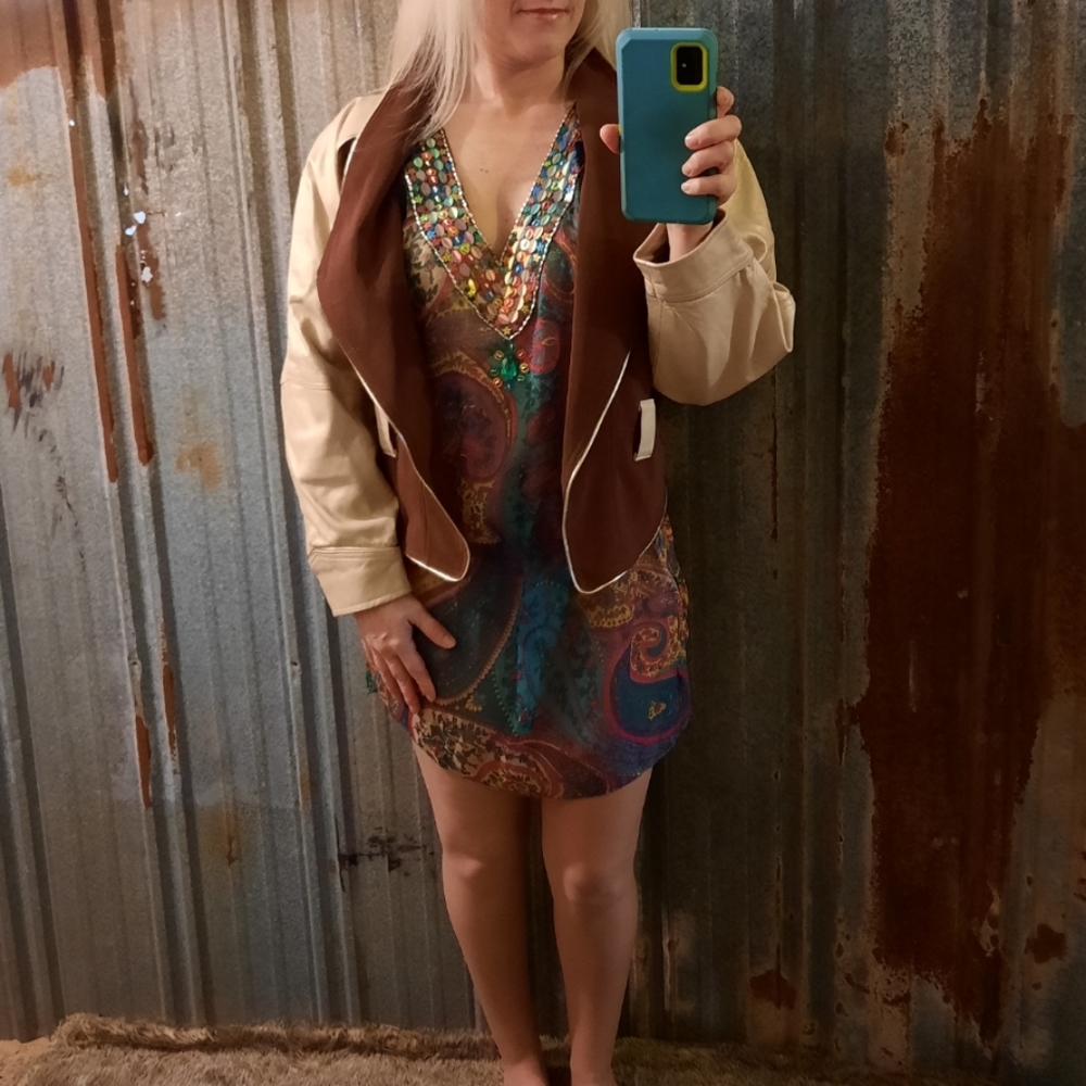 VINTAGE 80's Shimmery Two Toned Leather Jacket NWT - Picture 4 of 16